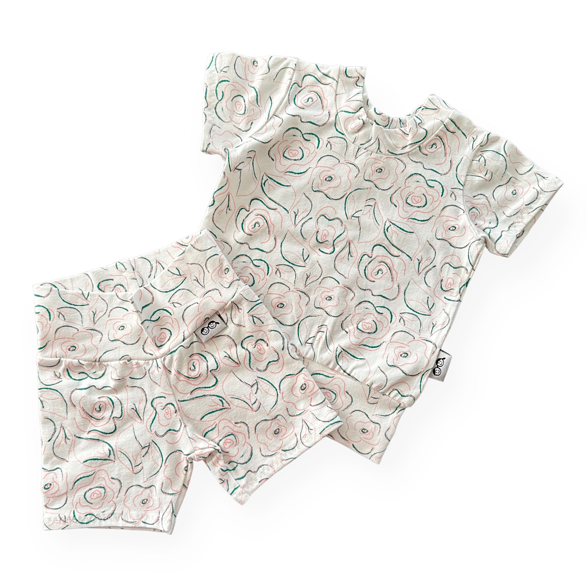 Sketched Roses Biker Shorts Lounge Set 