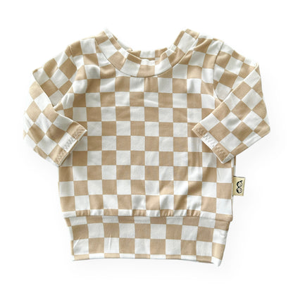 Taupe Retro Checkered Lounge Top 