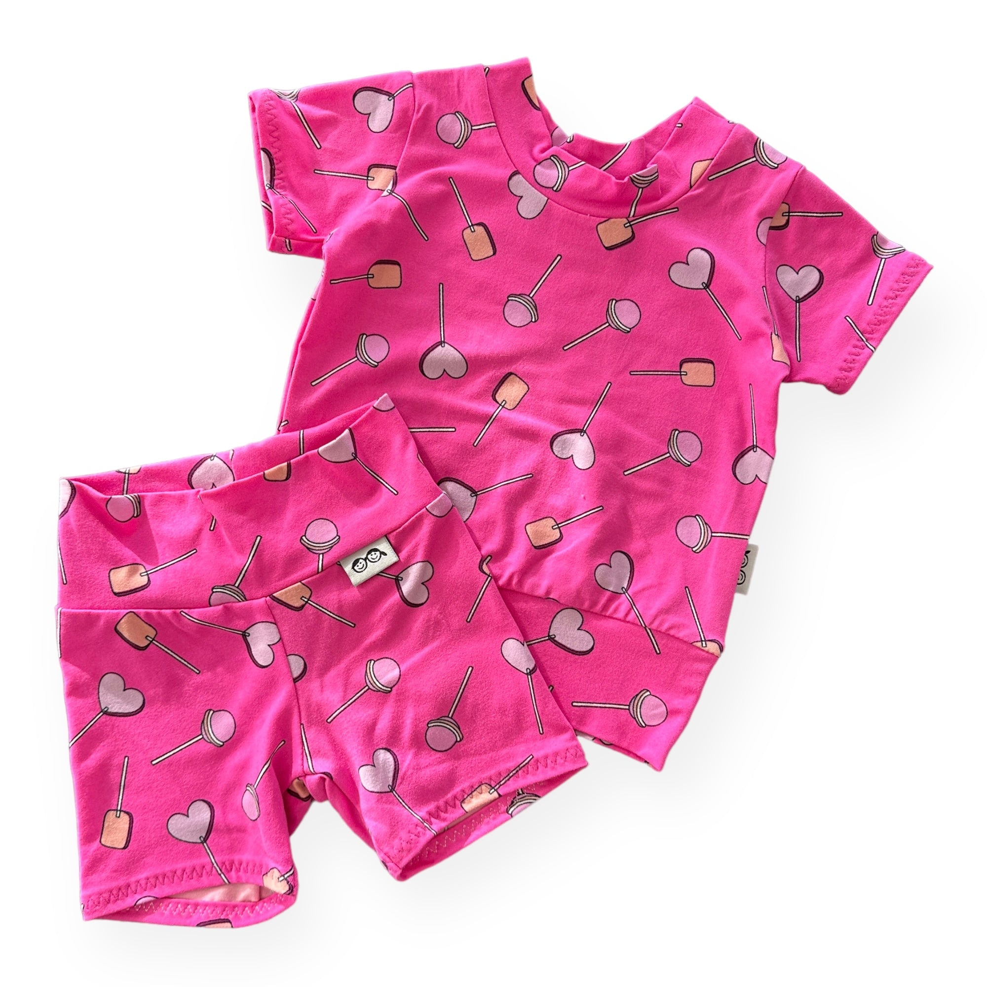 Lollipops on Pink Biker Shorts Lounge Set Dudis Design Dudisdesign