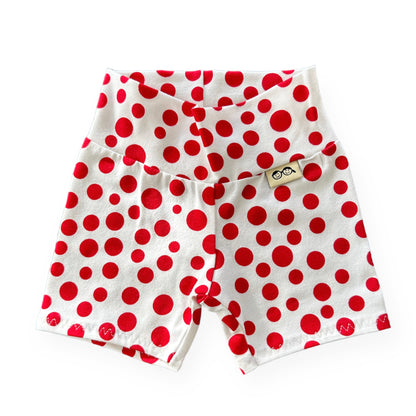 White Red Polka Dots Biker Shorts