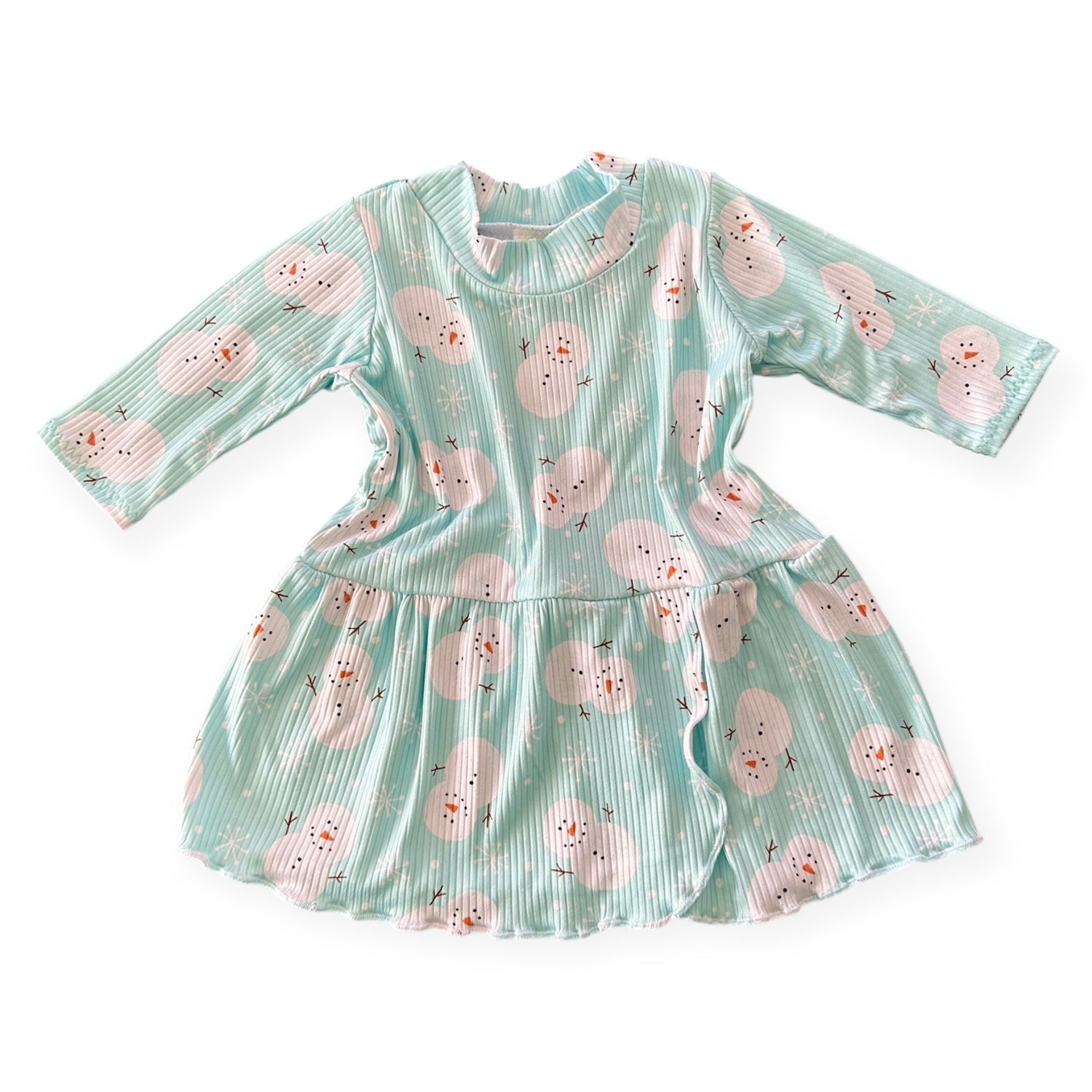 Frosty Mint Snowman Ribbed Dress