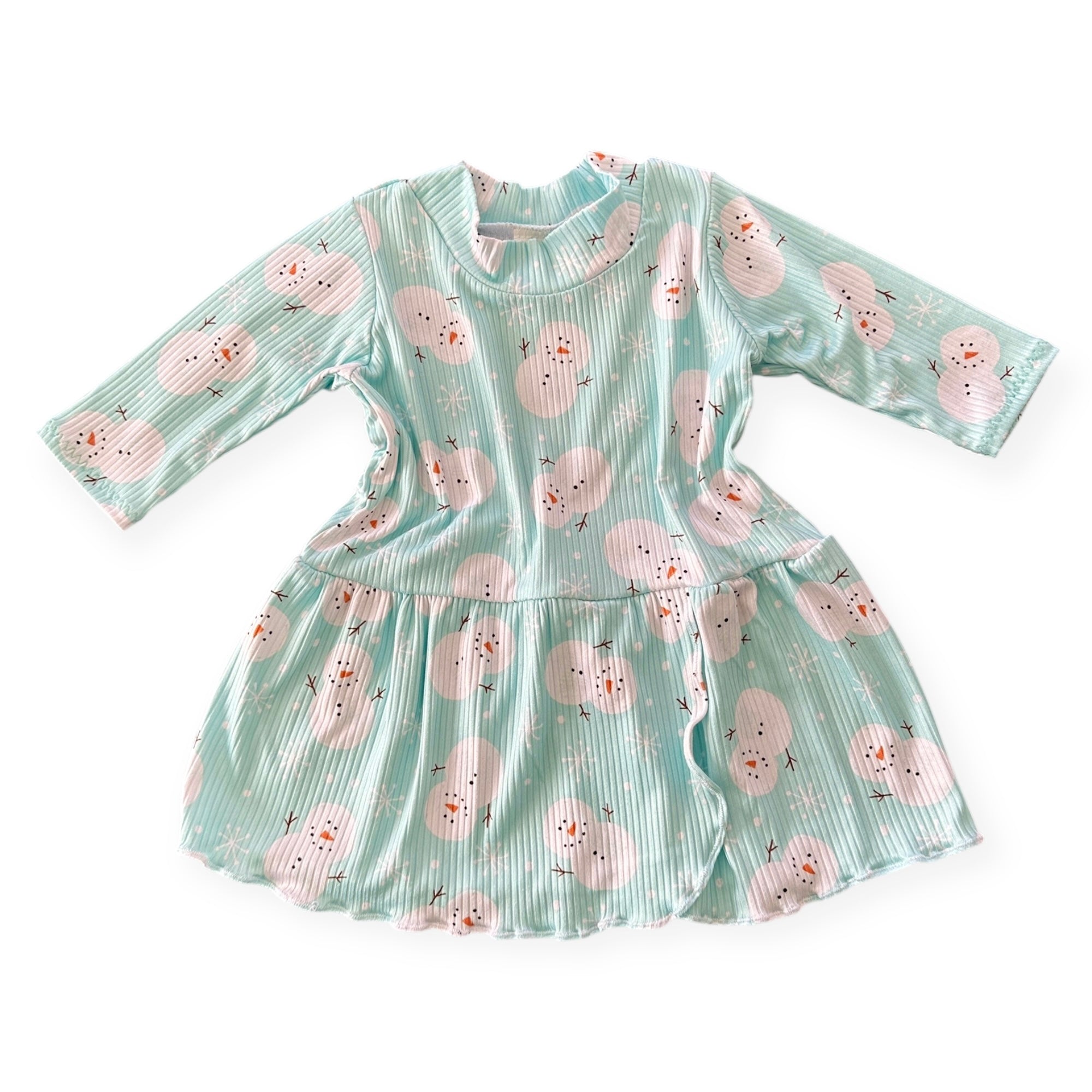Frosty Mint Snowman Ribbed Dress