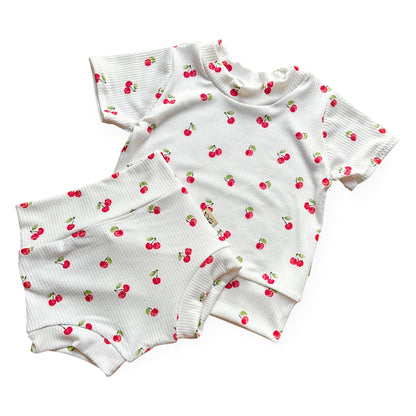 Cherry On Top White Ribbed Summer Lounge Set