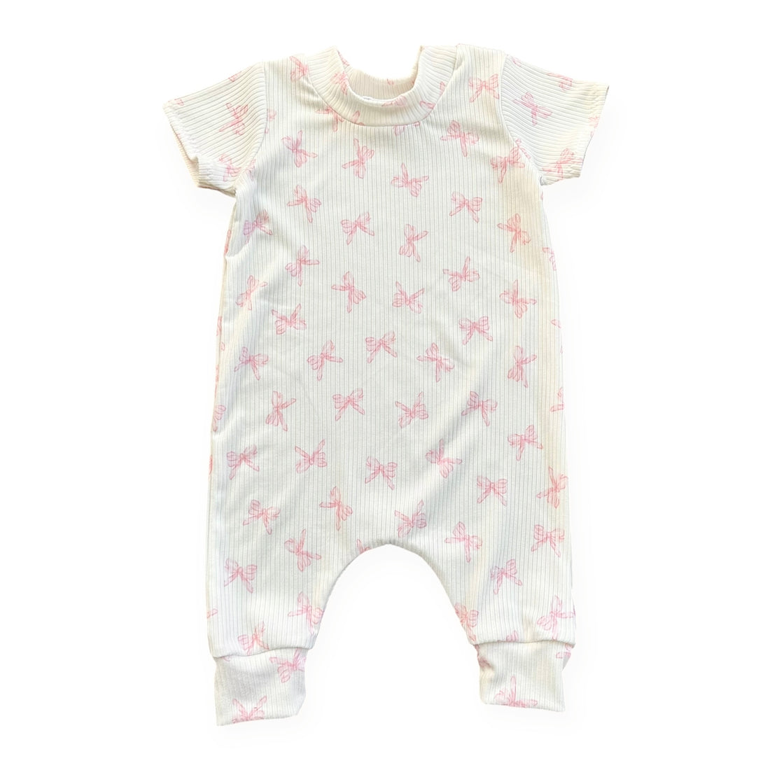 Pink Bows Ribbed Harem Romper