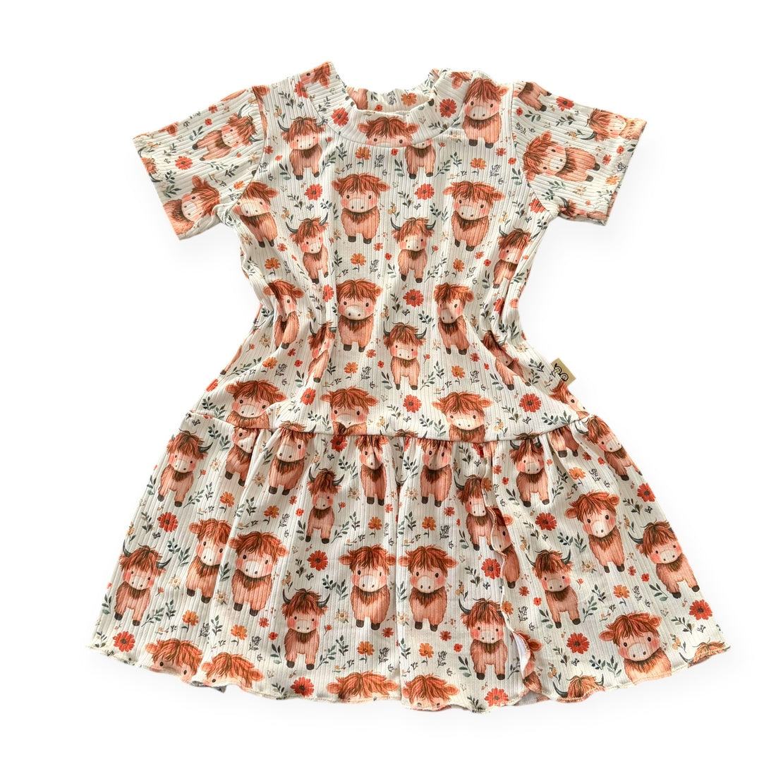 Highland Cow Blooms Ribbed Dress