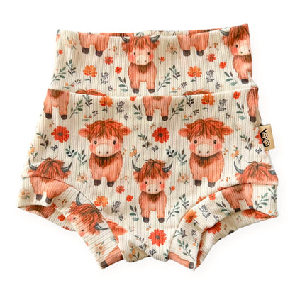 Highland Cow Blooms Ribbed Bummies &amp; Biker Shorts