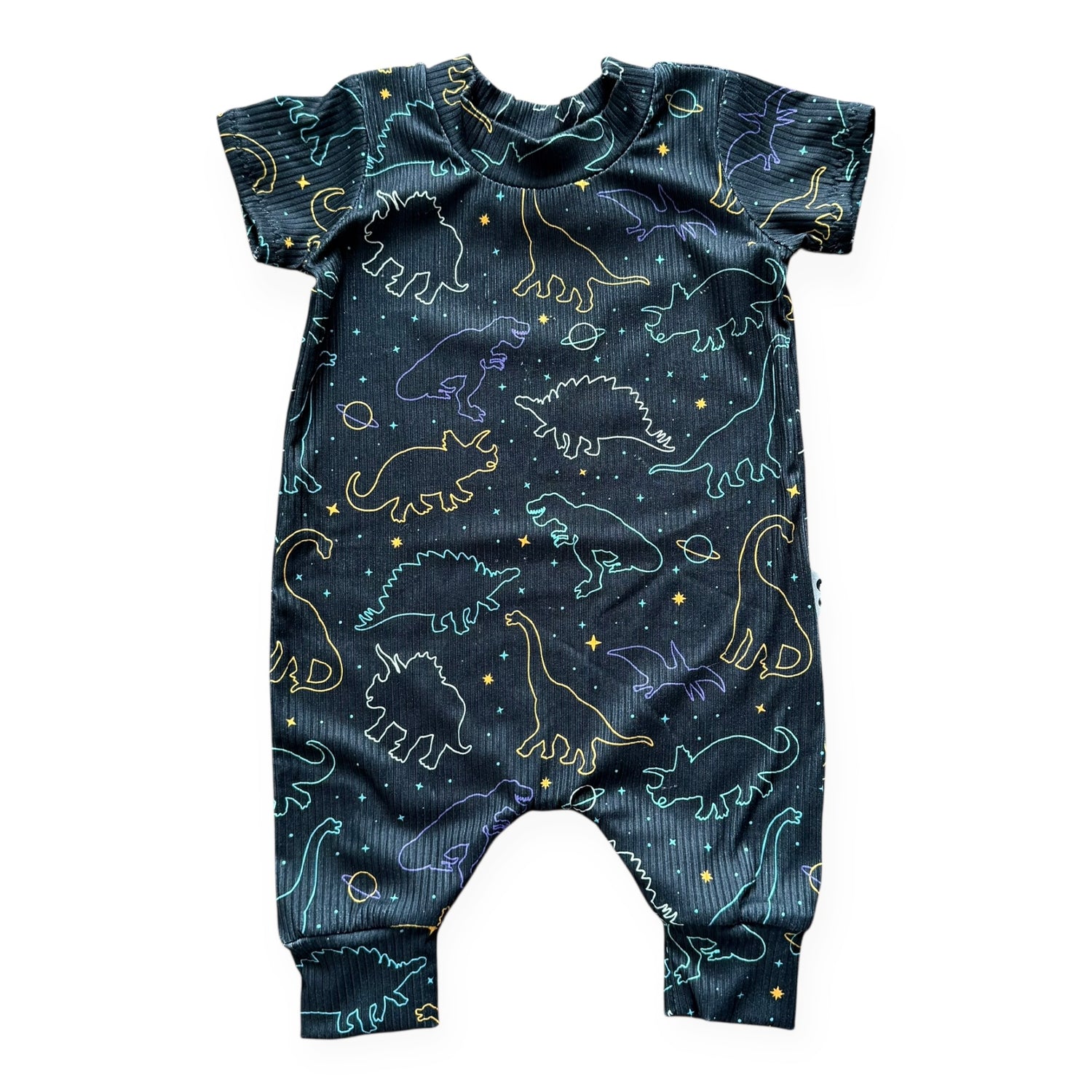 Cosmic Dino Nights Ribbed Harem Romper