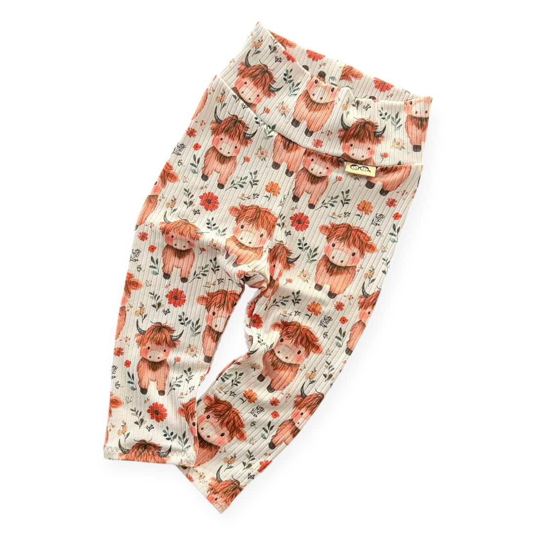 Highland Cow Blooms Ribbed Leggings