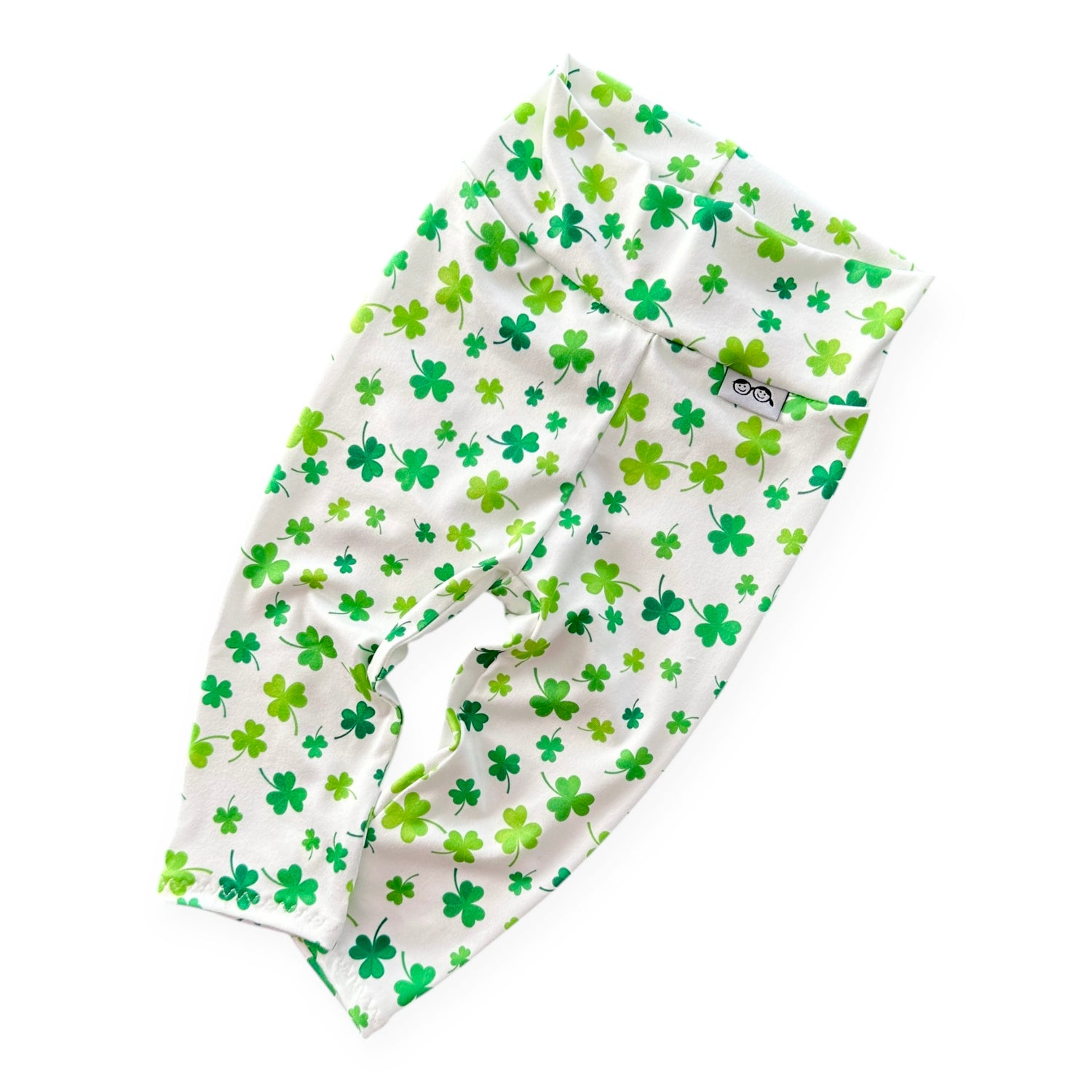 Shamrock print leggings for kids, designed for comfort and style. Handmade with love, perfect for St. Patrick&