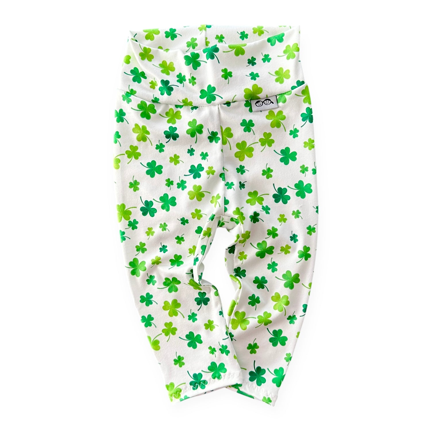 Shamrock print leggings for kids, designed for comfort and style. Handmade with love, perfect for St. Patrick&