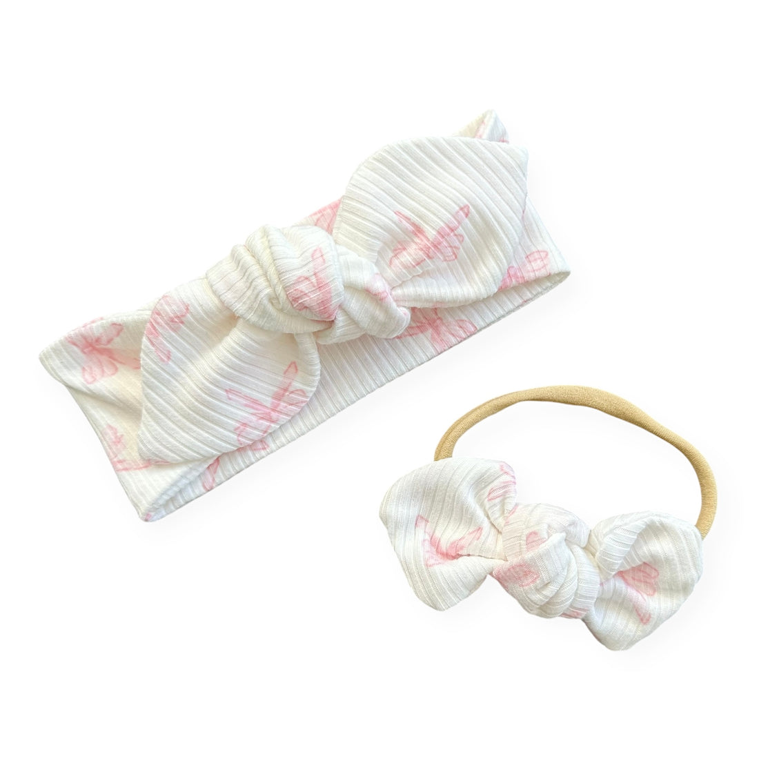Pink Bows Ribbed Headbands