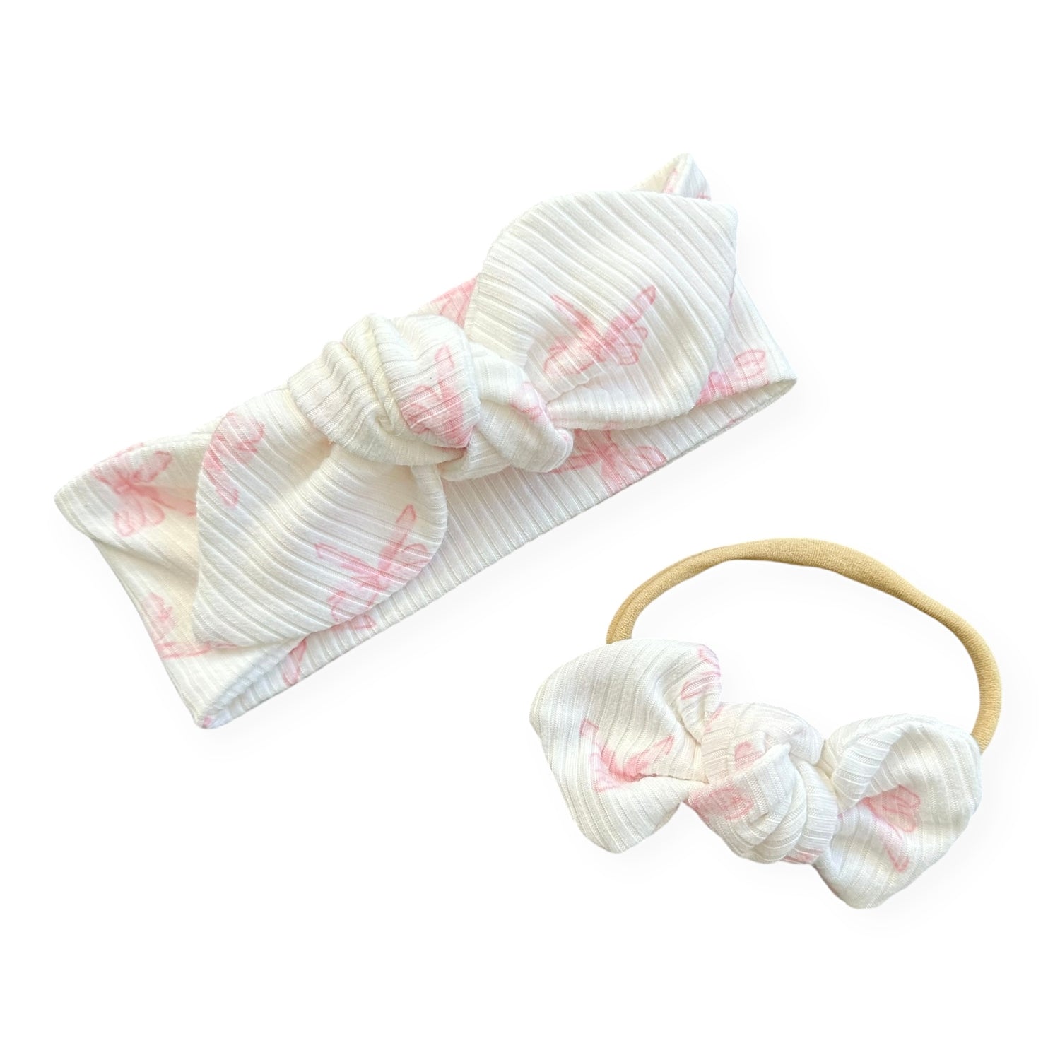 Pink Bows Ribbed Headbands