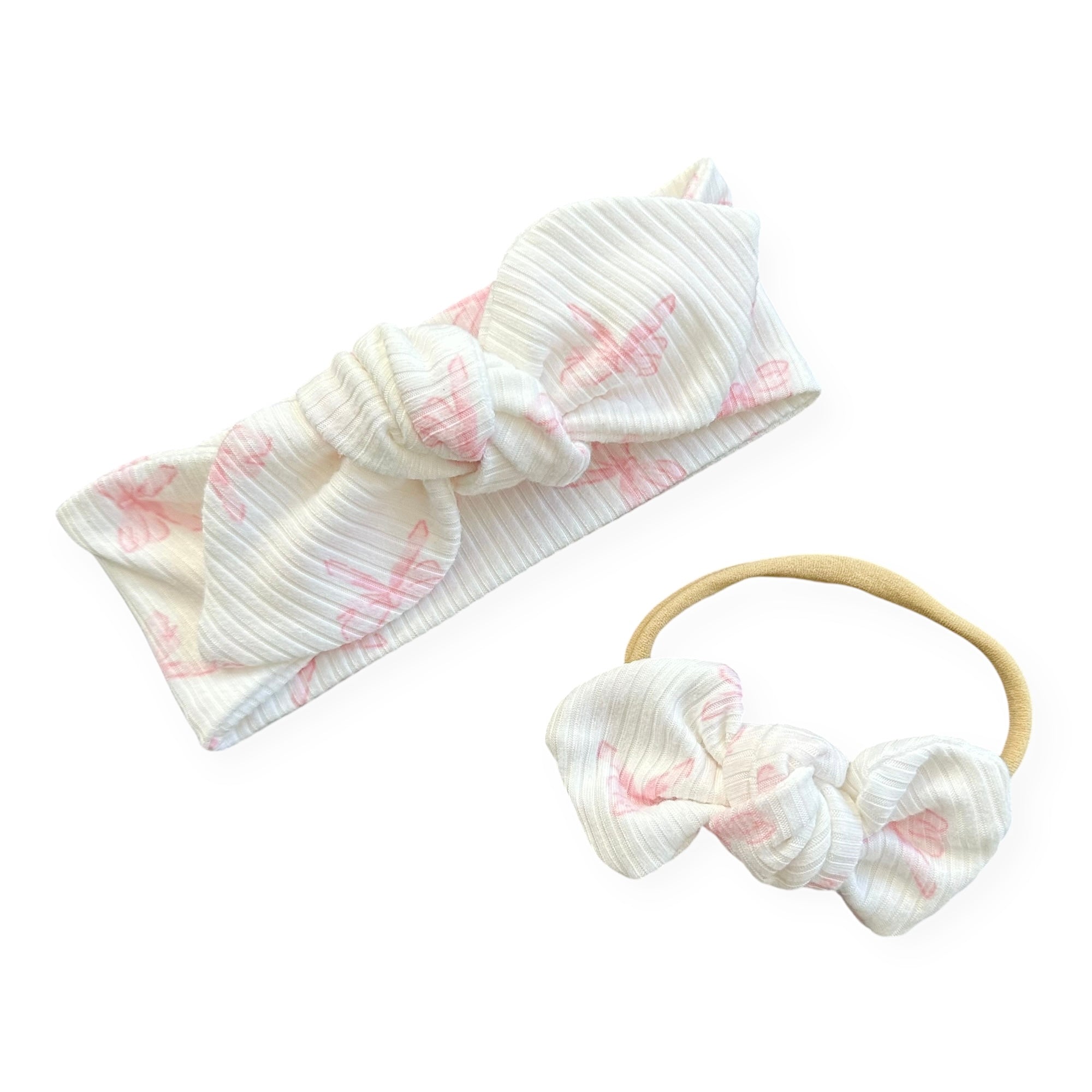 Pink Bows Ribbed Headbands
