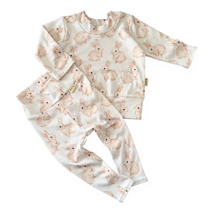 Watercolor Bunnies Ribbed Lounge Set