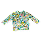 Floral patterned long-sleeve shirt on a white background