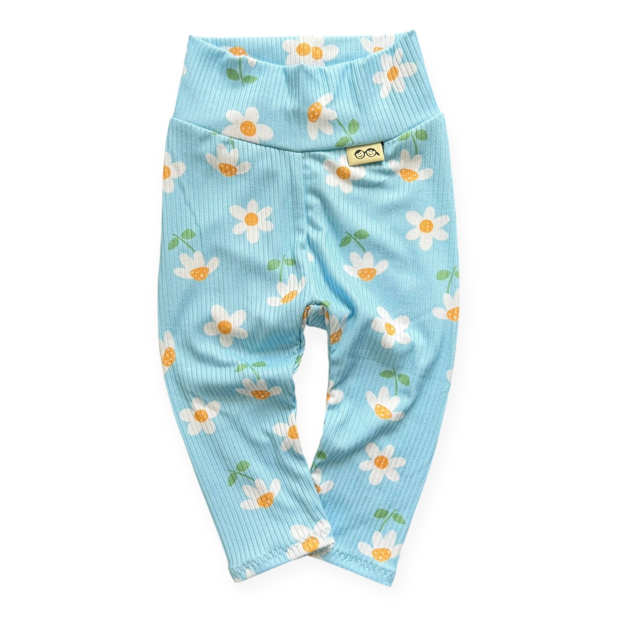 Blue Sky Daisies Ribbed Leggings