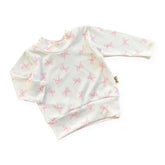 Long sleeve pink bows ribbed baby top, soft handmade toddler shirt