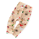 Vintage Christmas ribbed baby and toddler leggings with Santa, reindeer, and holiday prints — handmade soft winter outfit.