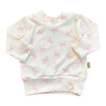 Handmade pink bows ribbed toddler top, baby girl boutique shirt