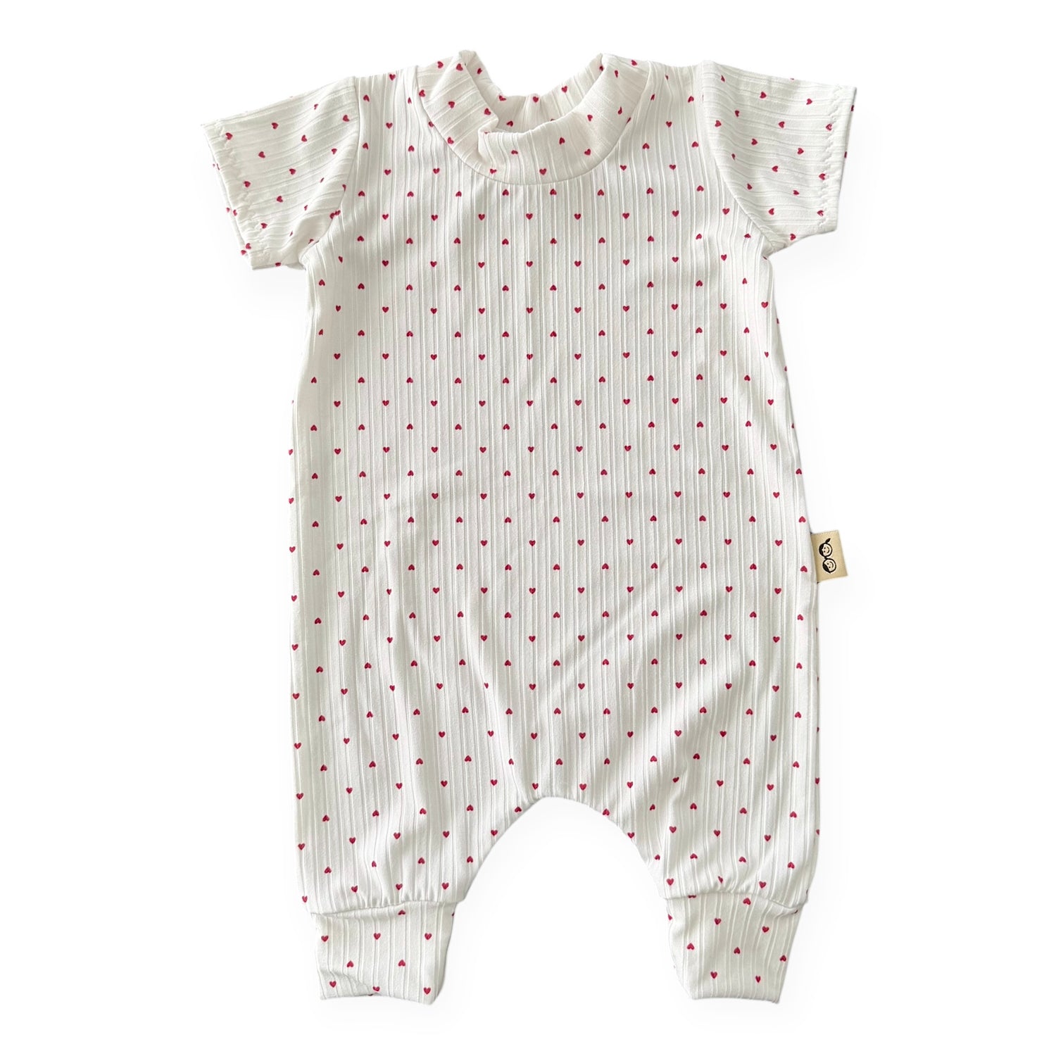 Little Red Hearts Ribbed Harem Romper