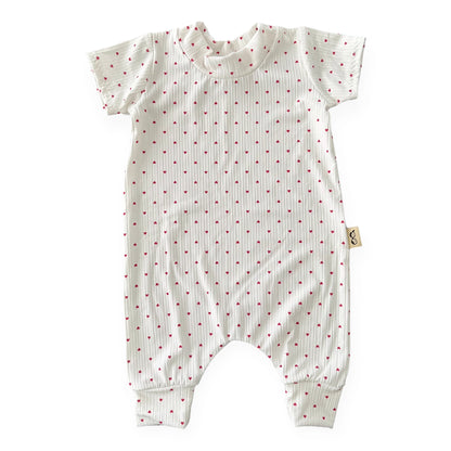 Little Red Hearts Ribbed Harem Romper