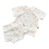 Baby outfit with short-sleeve top and shorts featuring pink bow pattern on a white background