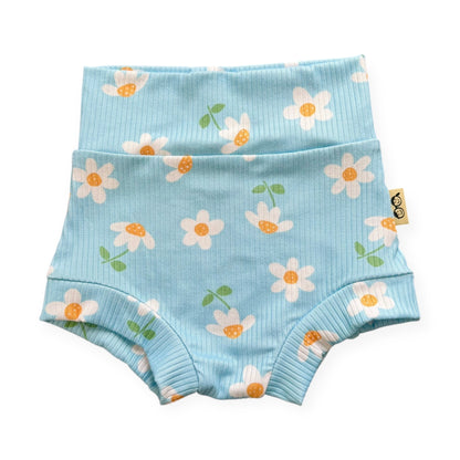 Blue Sky Daisies Ribbed Bummies &amp; Biker Shorts