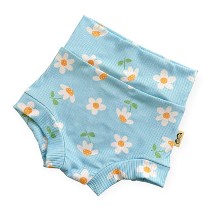 Blue Sky Daisies Ribbed Bummies &amp; Biker Shorts