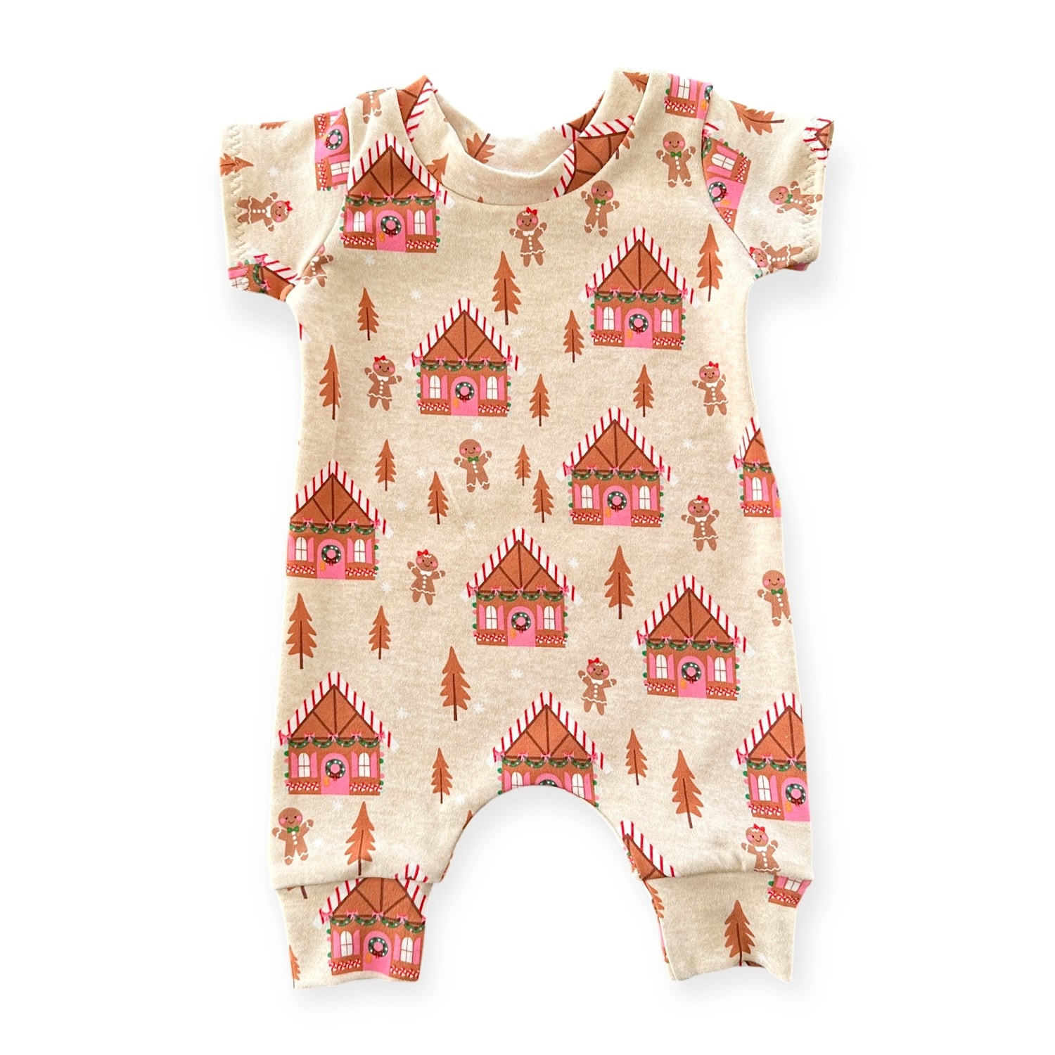 Pink Gingerbread Houses Harem Romper