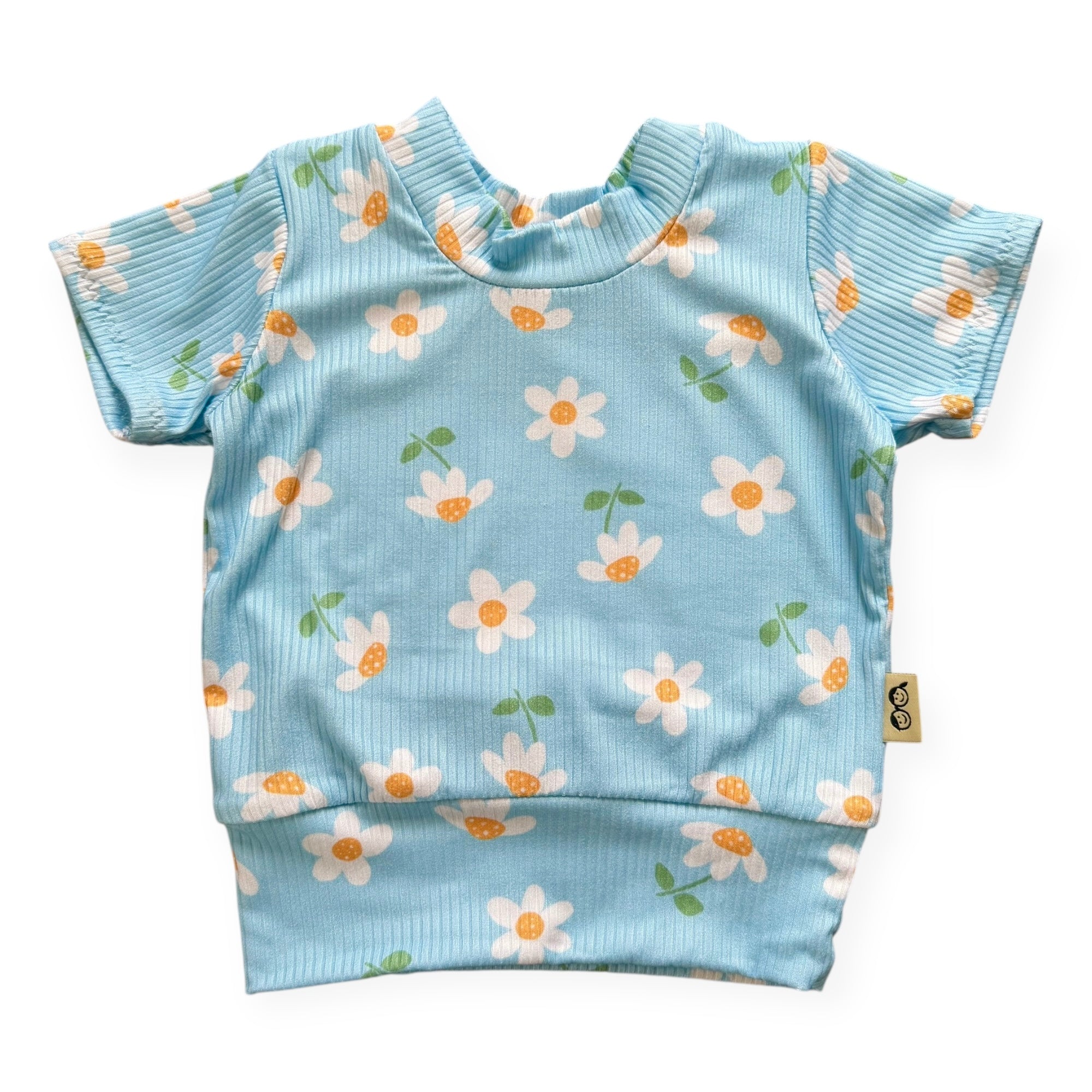 Blue Sky Daisies Ribbed Top - Short, Long or Sleeveless