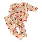 Vintage Christmas baby lounge set with retro Santa and holiday print – ribbed long-sleeve top and leggings.