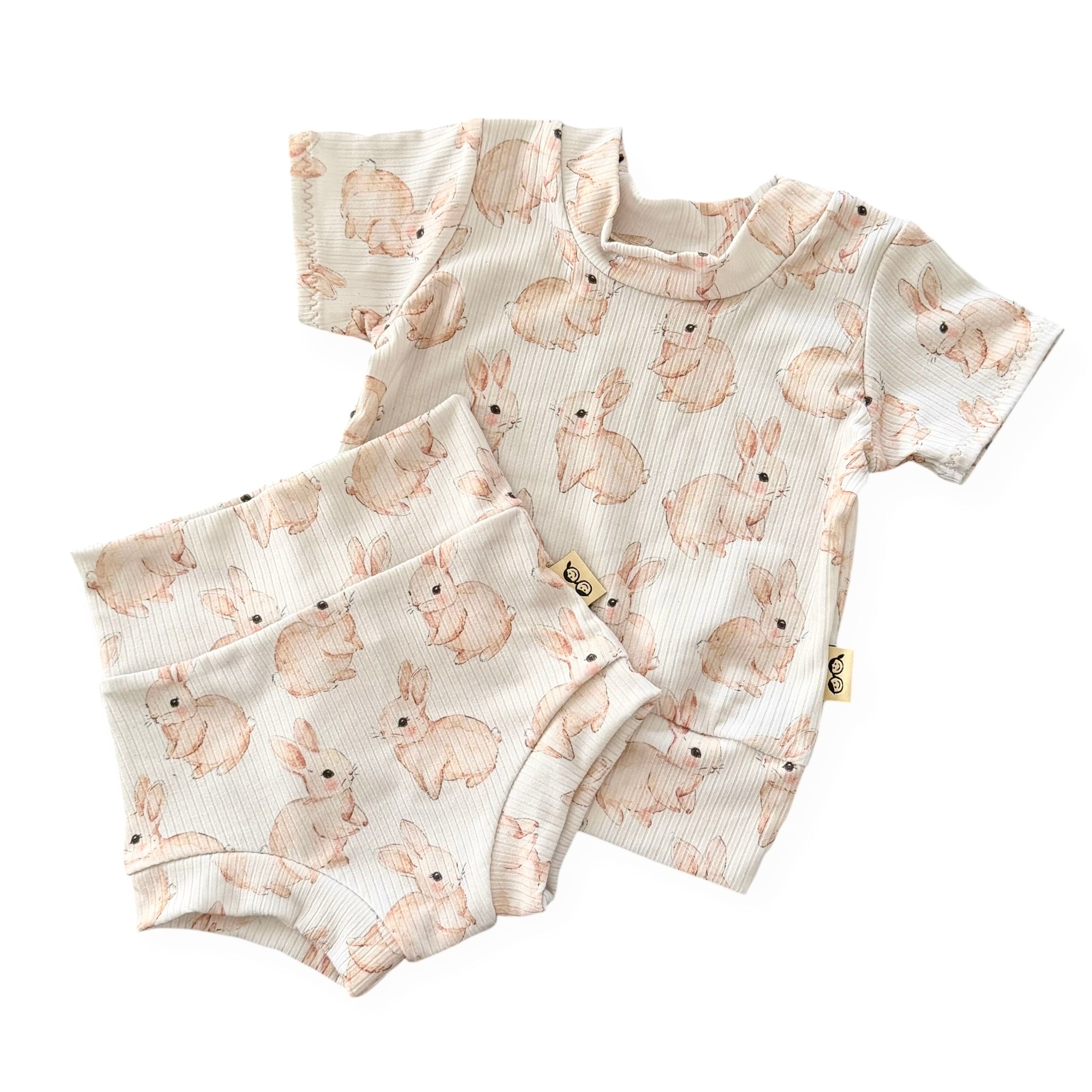 Watercolor Bunnies Ribbed Summer Lounge Set