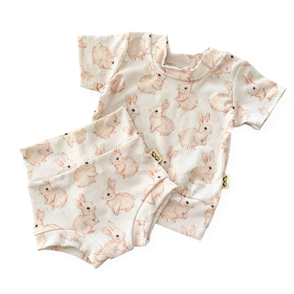Watercolor Bunnies Ribbed Summer Lounge Set