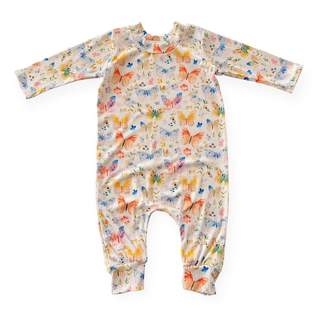Baby romper with butterfly pattern on a white background