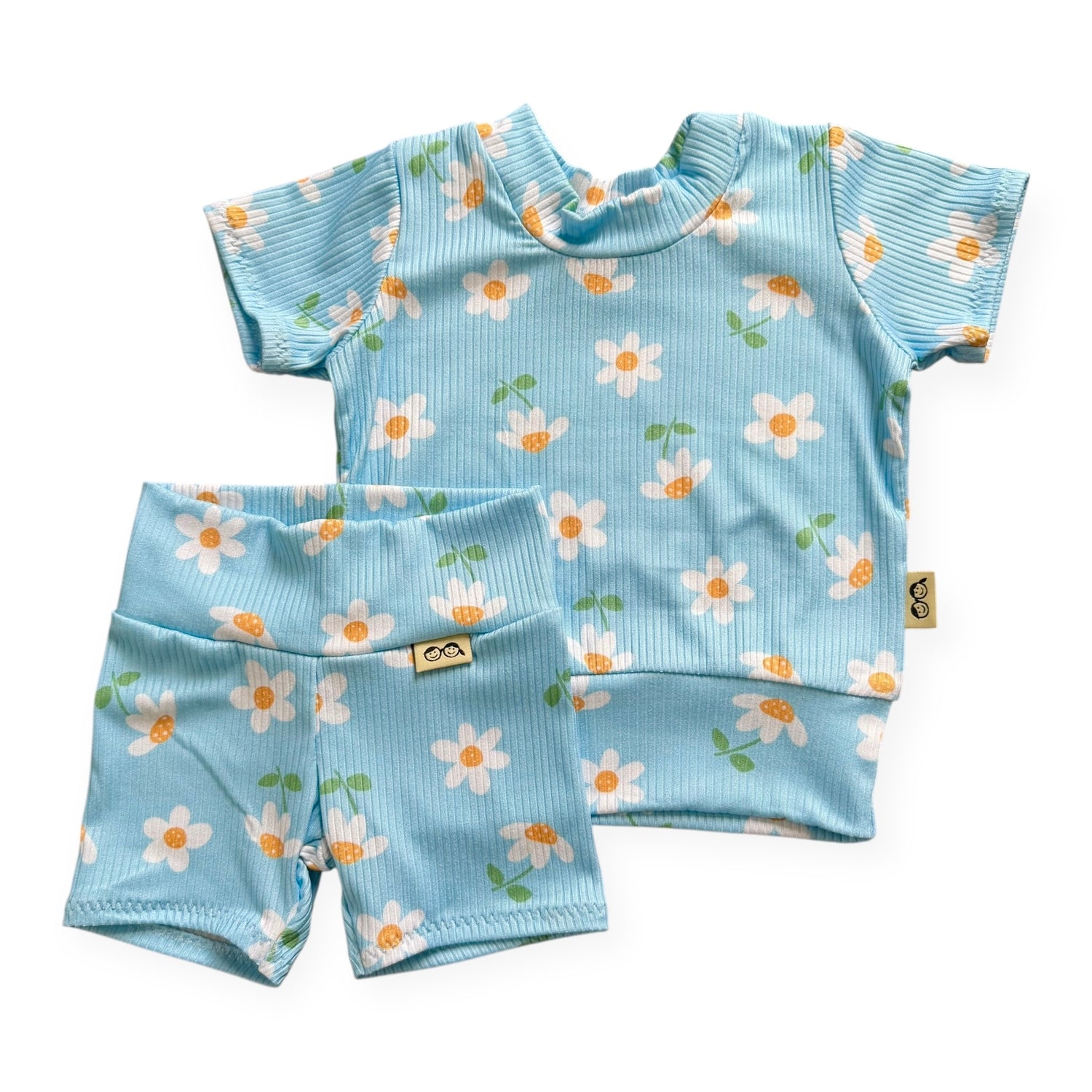 Blue Sky Daisies Ribbed Summer Lounge Set