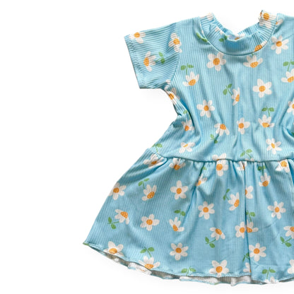 Blue Sky Daisies Ribbed Dress