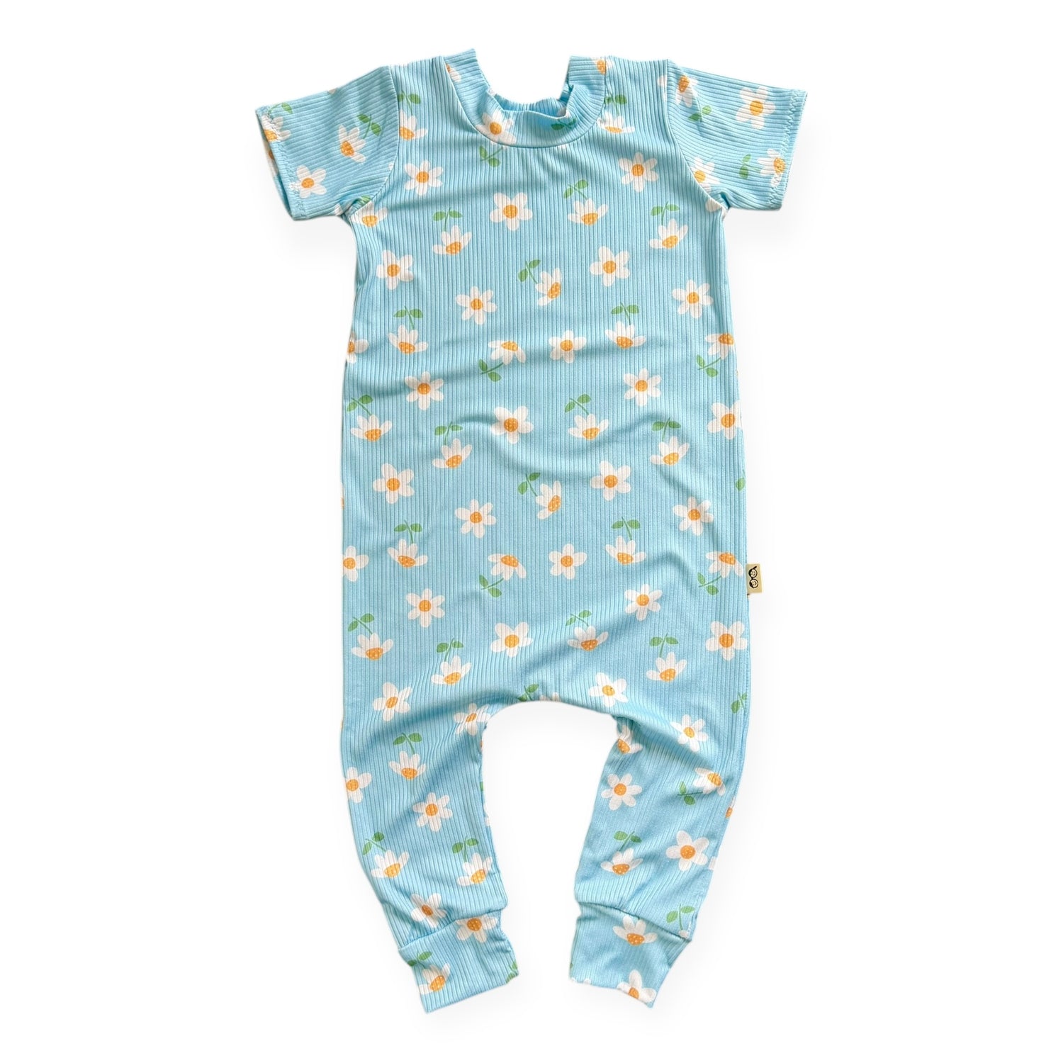 Blue Sky Daisies Ribbed Harem Romper