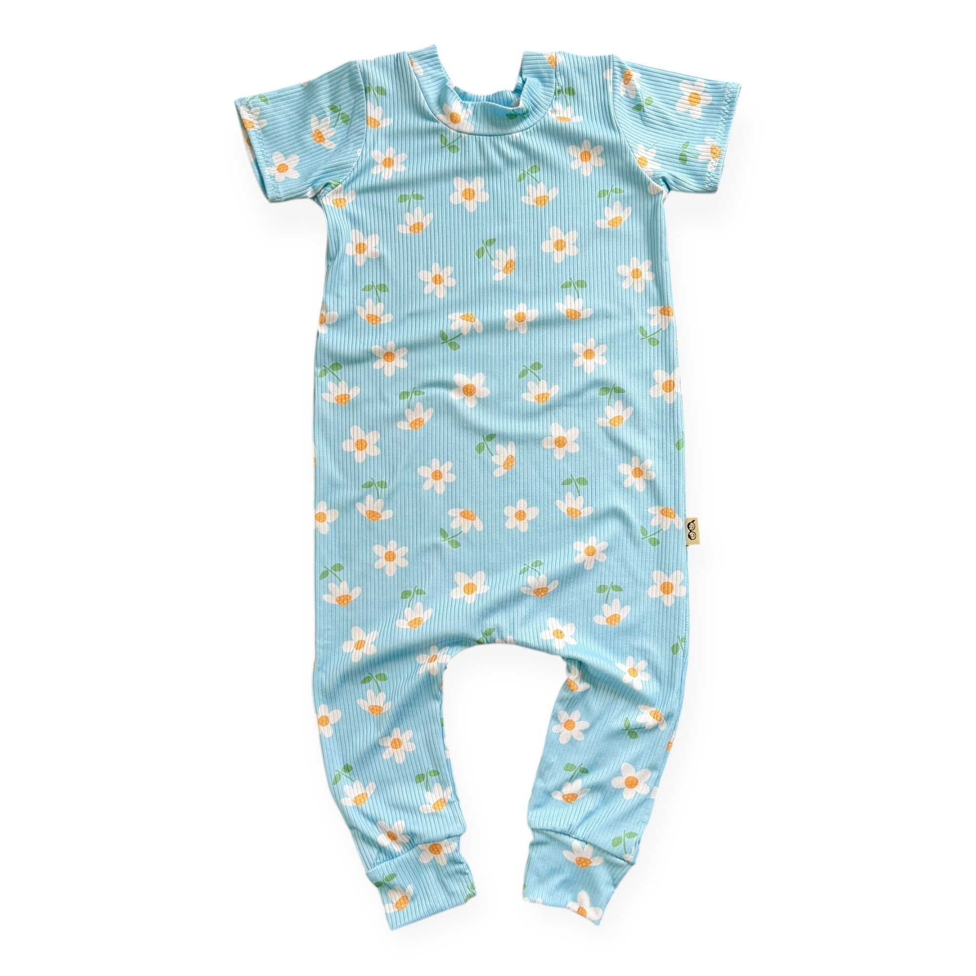 Blue Sky Daisies Ribbed Harem Romper