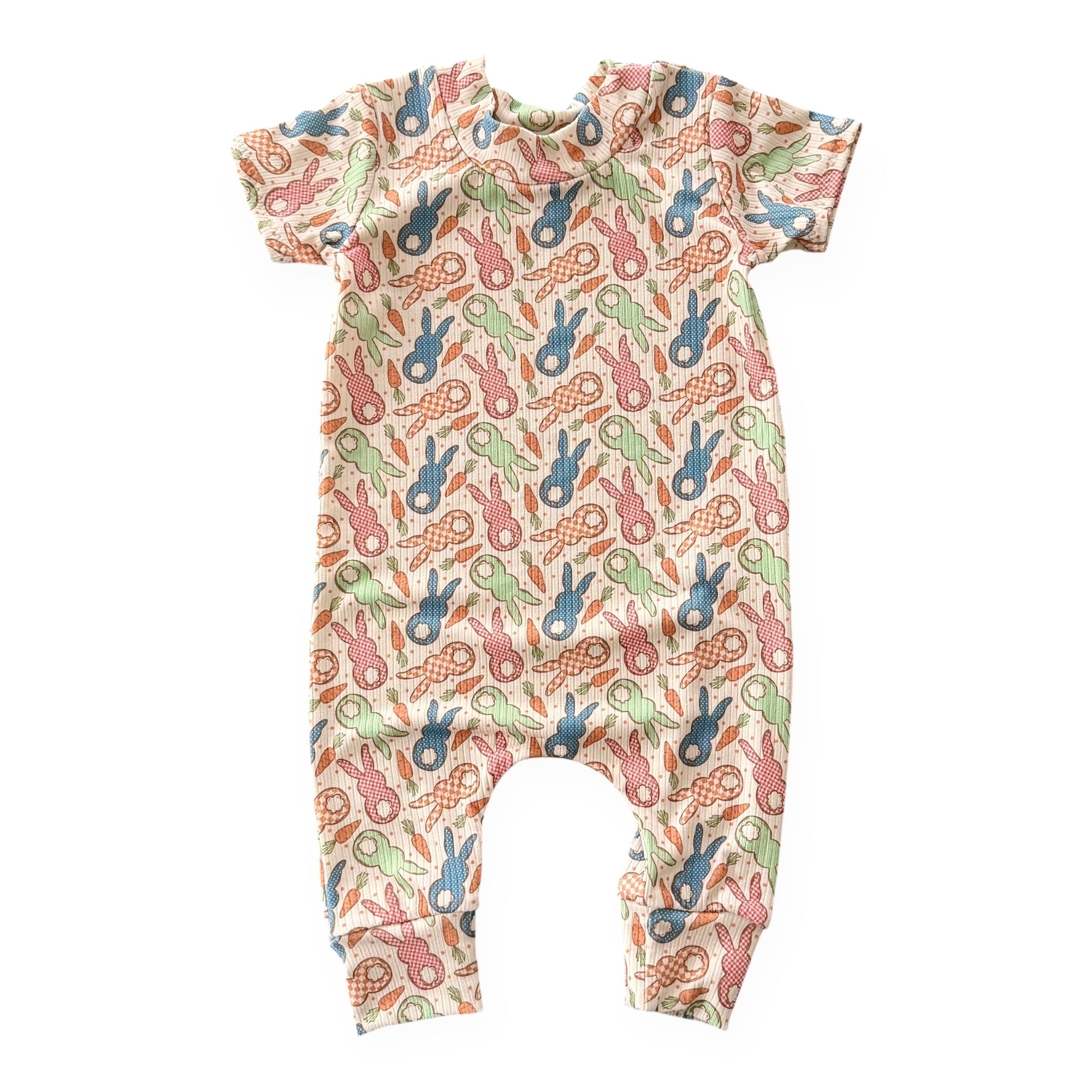 Gingham Easter Bunnies Ribbed Harem Romper