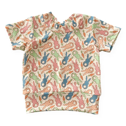 Gingham Easter Bunnies Ribbed Top - Short, Long or Sleeveless