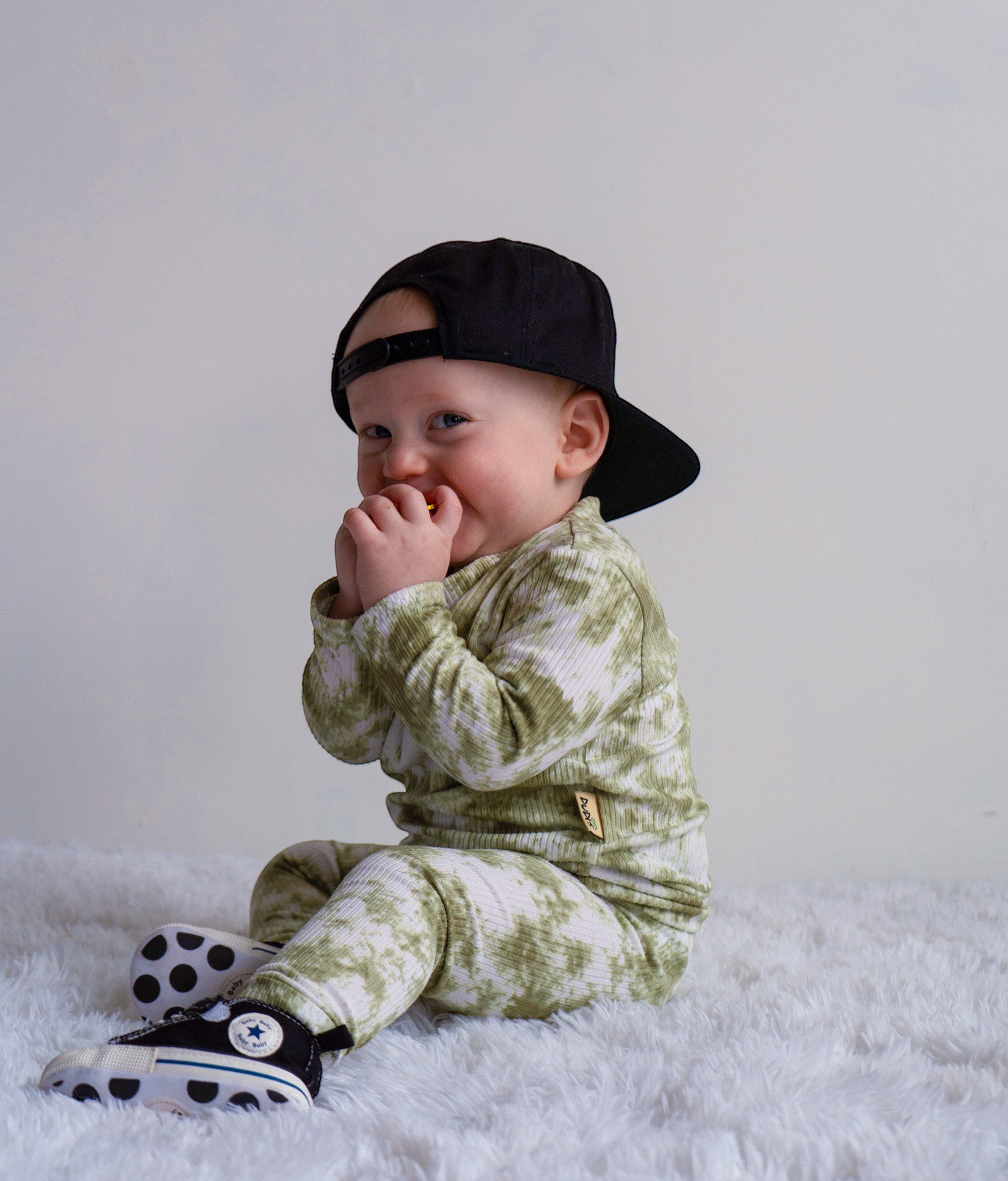 Baby boy in Olive Green Tie Dye Ribbed Lounge Set