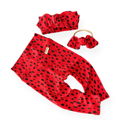 Red Brush Spots Leggings and/or Headbands