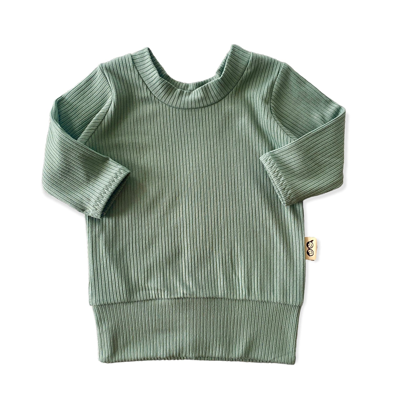 Sea Spray Ribbed Lounge Top in a soft green hue, featuring long sleeves and a cozy, stretchy fit perfect for babies and toddlers.