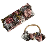 Retro Plaid Headbands featuring a vibrant plaid pattern, available in a wide bow, soft nylon bow, and clip style for versatile styling options for babies and toddlers.