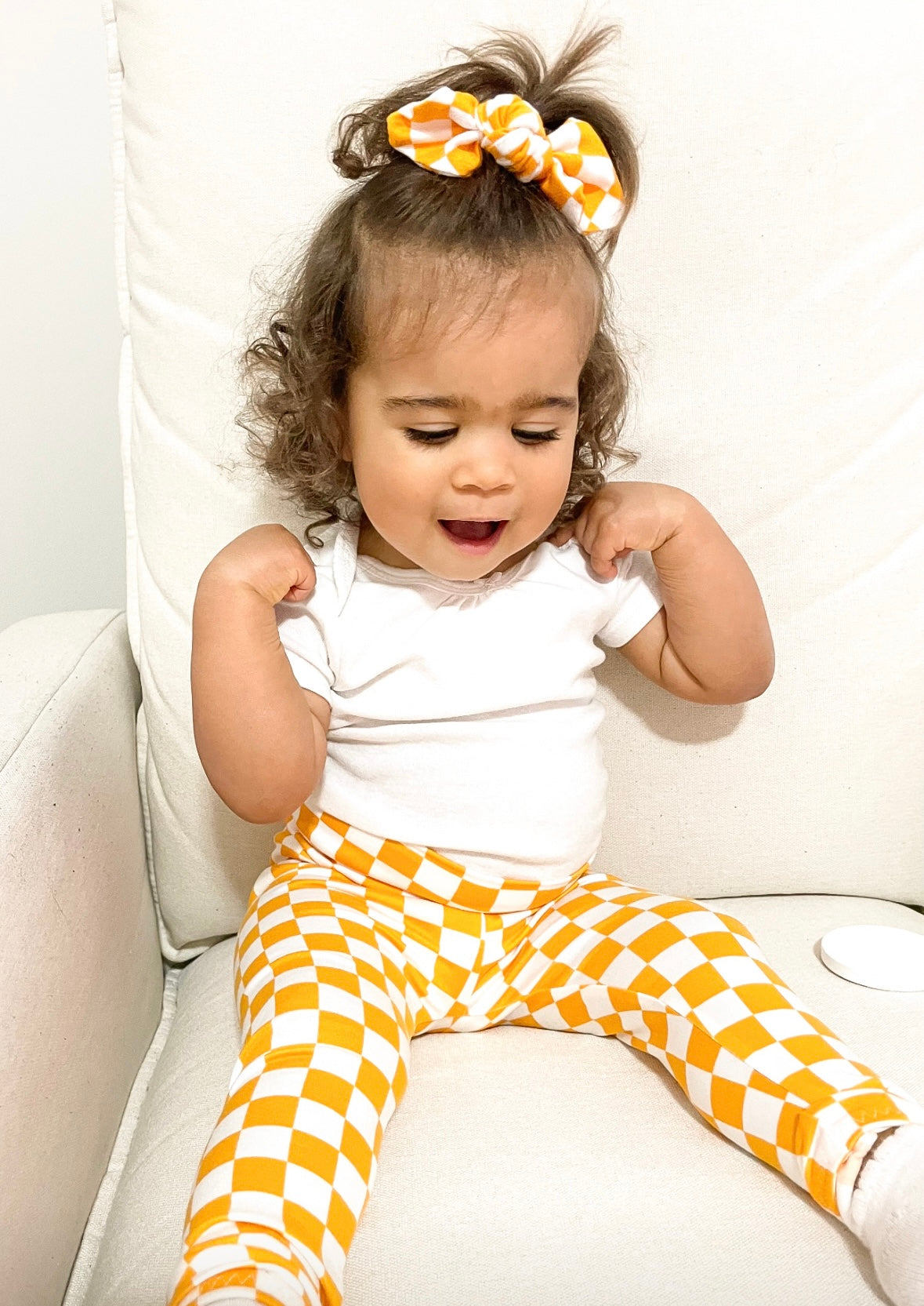 Yellow Retro Checkered Leggings and/or Headbands