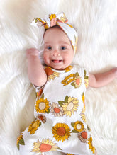 Baby Girl in Retro Sunfloweres Harem Romper