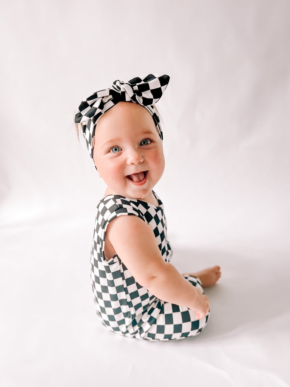 Baby Girl in Black Retro Checkered Headbands
