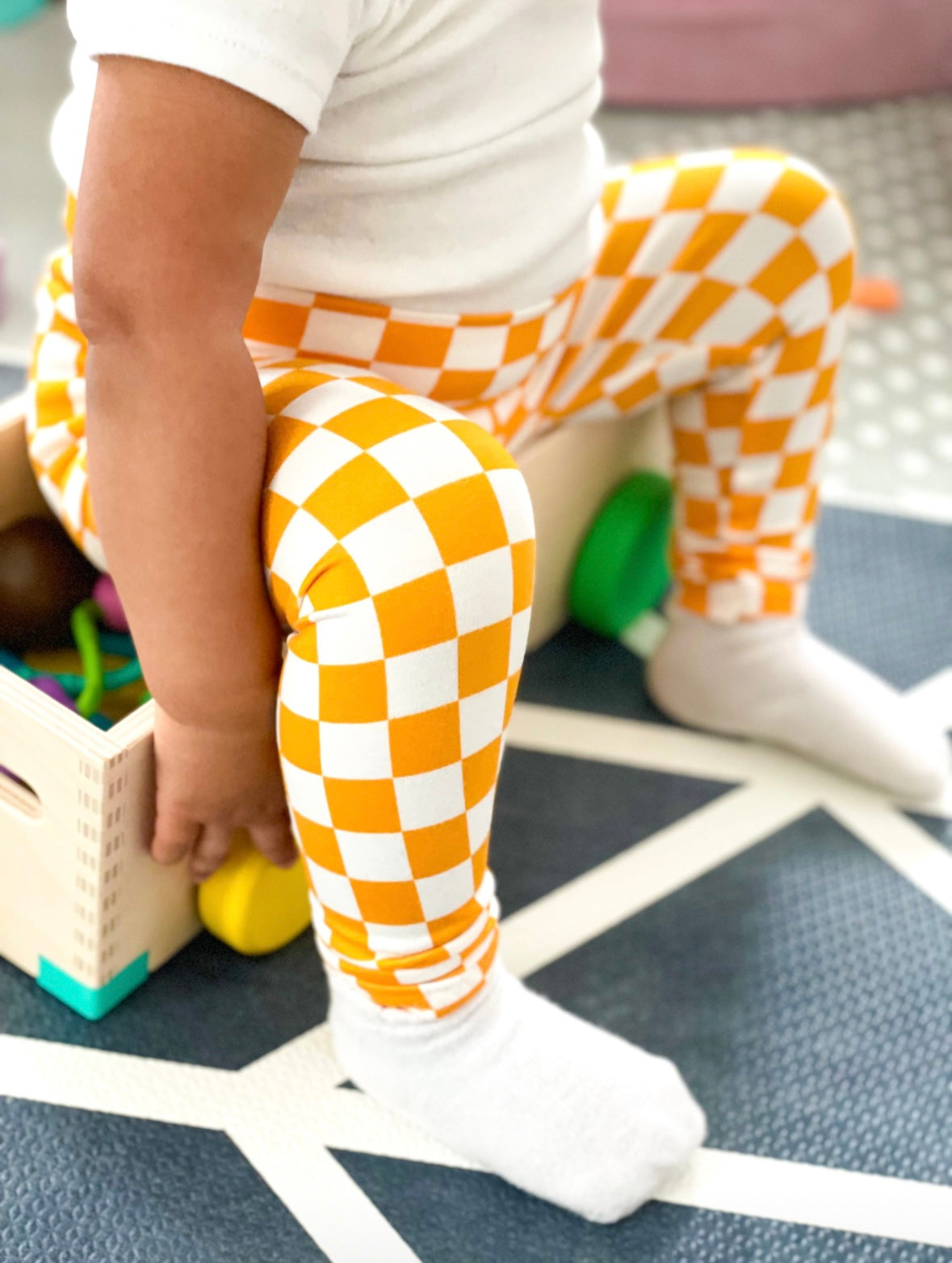 Yellow Retro Checkered Leggings and/or Headbands