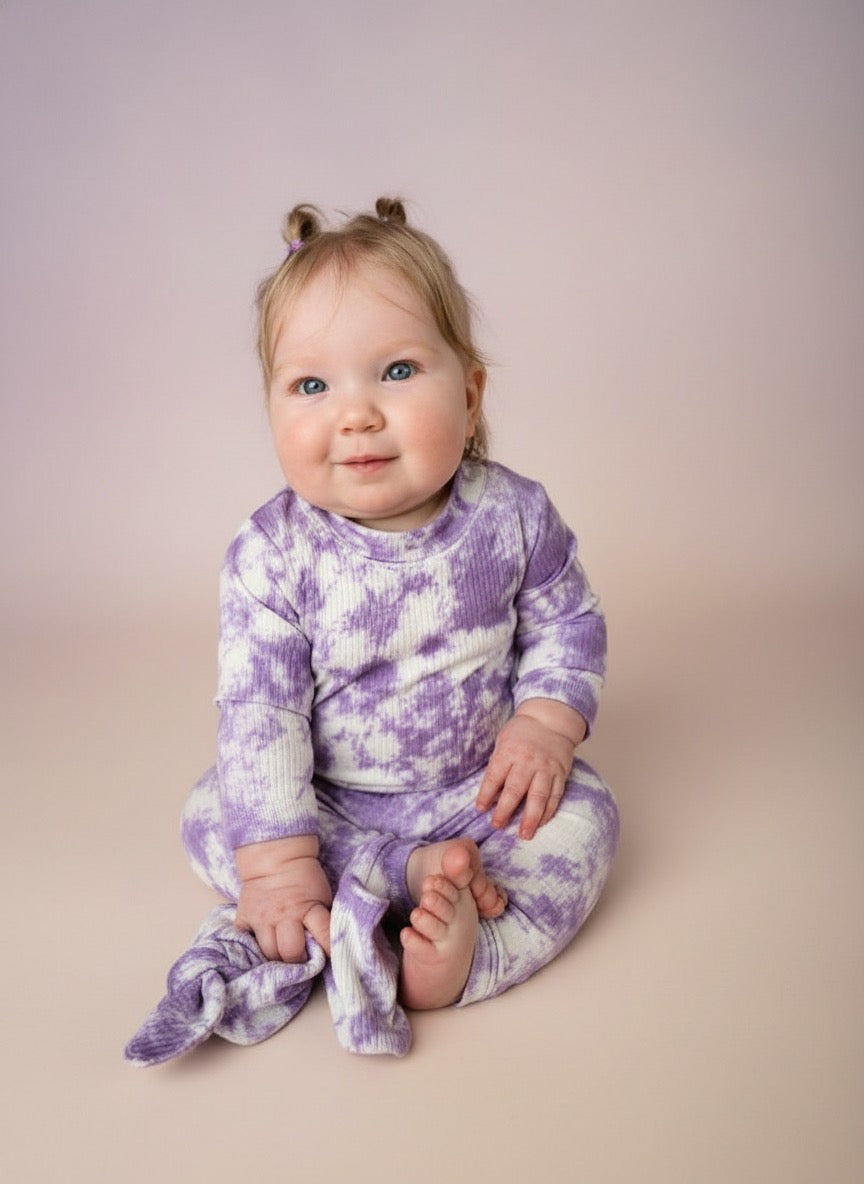 Purple Tie Dye Ribbed Lounge Set