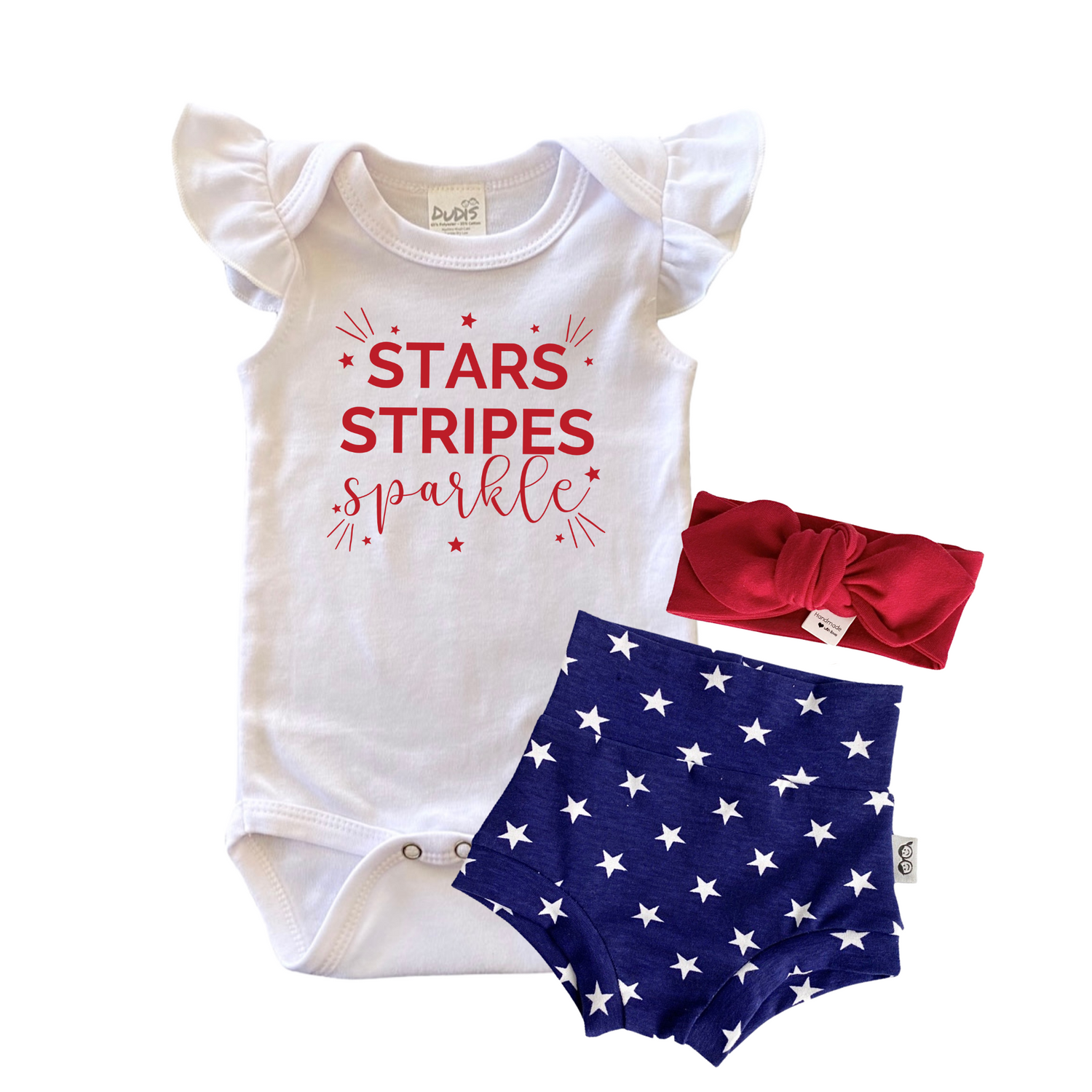 Stars, Stripes + Sparkles Flutter Sleeve White Bodysuit
